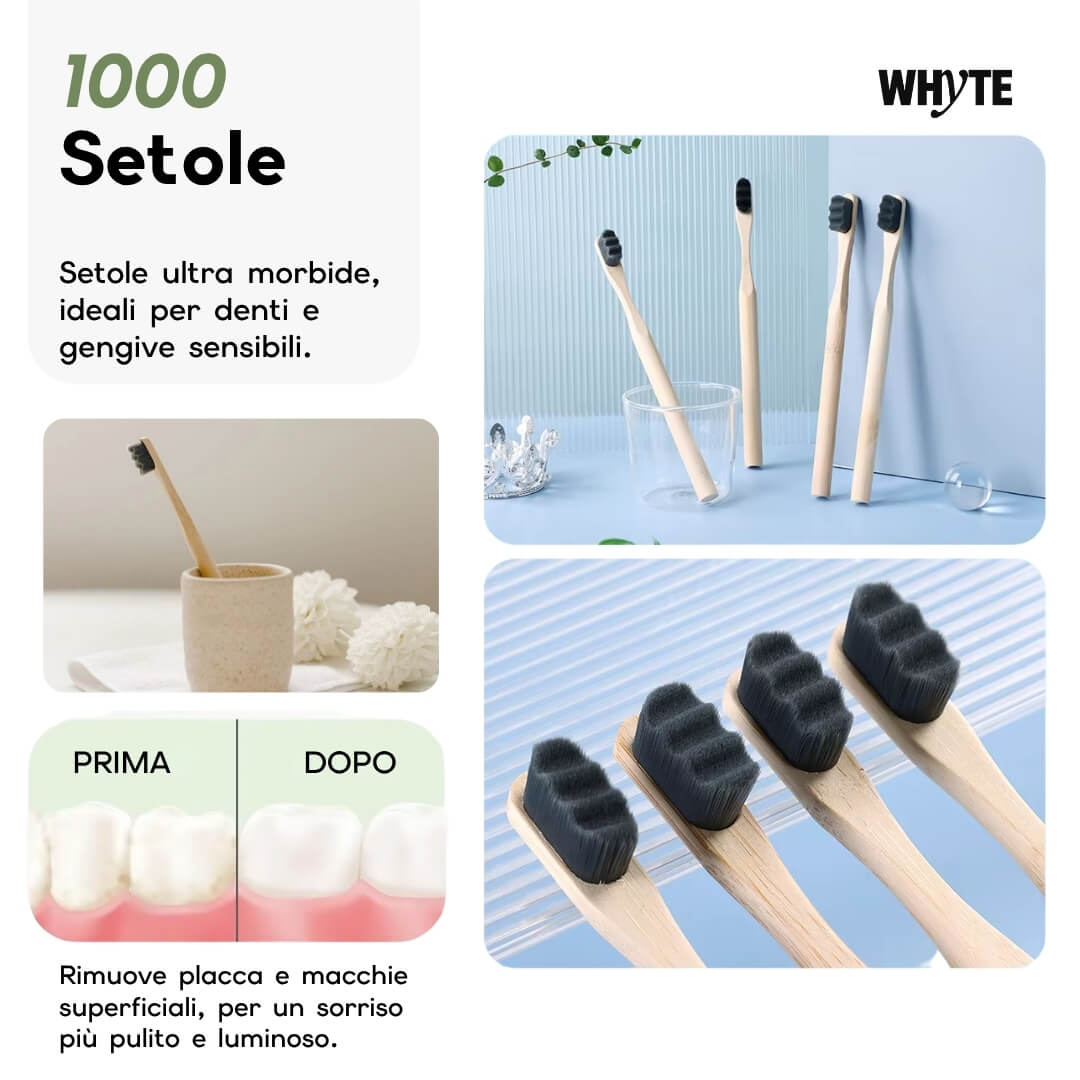 Set 4 Spazzolini in Bamboo & Carboni Attivi